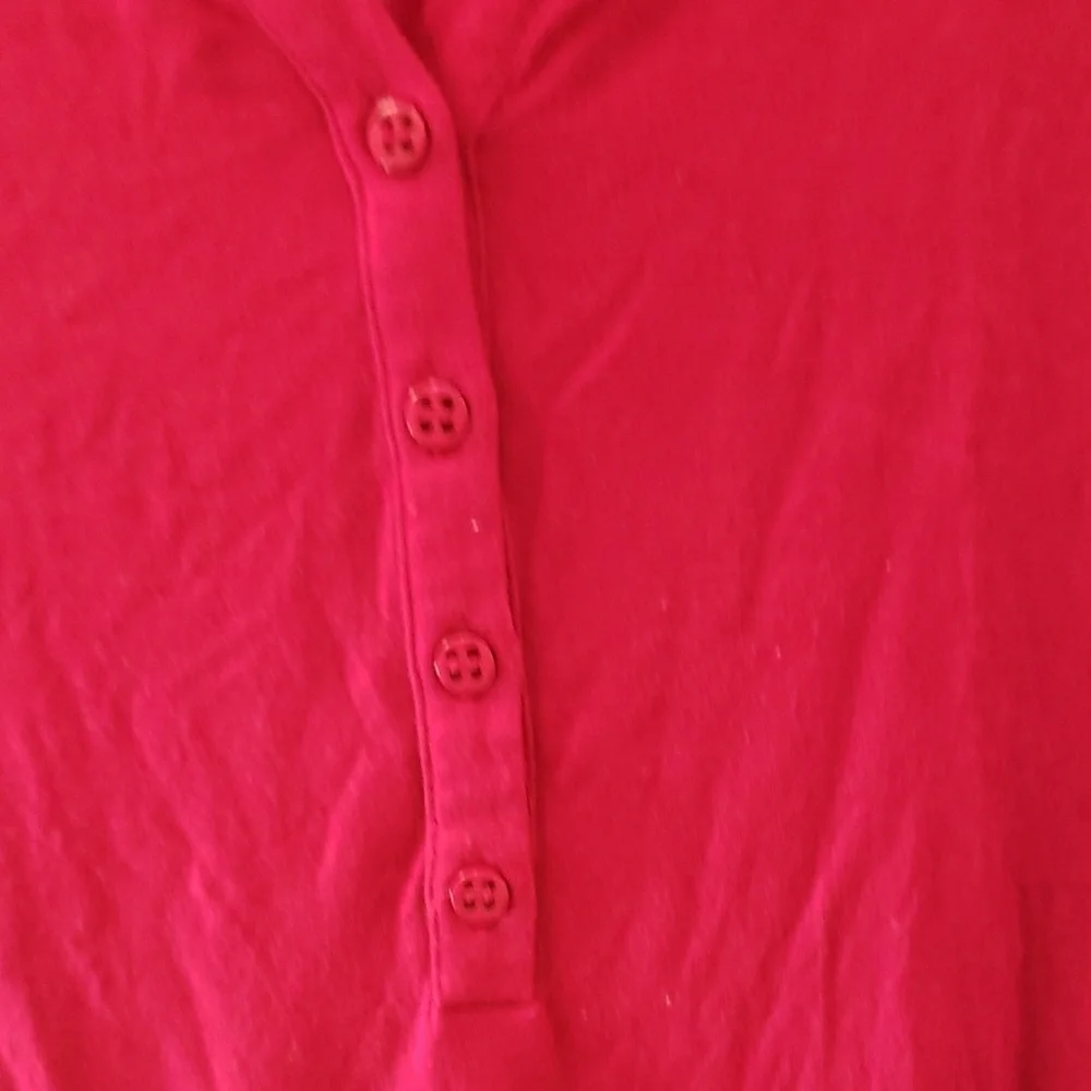New York & Company Red Polo Collar Cuffed Sleeve Blouse